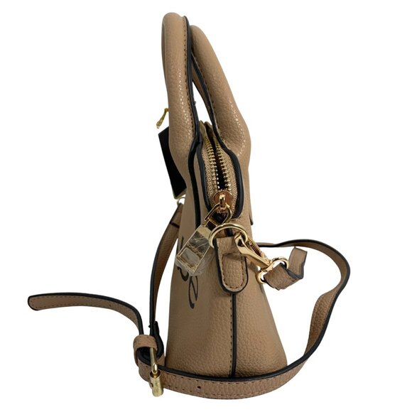 NWT $89 BEBE Fabiolo Micro Dome Vegan Leather Crossbody Handbag Taupe/Black Logo - Picture 3 of 8